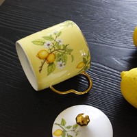 Tasse en céramique de porcelaine fine LEXI haut de gamme, motif citron jaune, faite à la main, avec anse dorée, compatible micro-ondes et lave-vaisselle