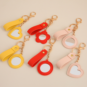 Dễ thương Keychain với tình yêu trái tim gương chống mất Keyring túi quyến rũ thời trang hình trái tim hoa Keychain xách tay Gương trang điểm - Product Image 1