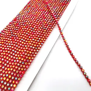 fashion a row ss3.5 ss6 ss8 Mix colour AB crystal Rhinestone stone red plastic base close cup chain for wedding decor