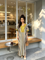 Gandoura marocaine pour femme, robe abaya en coton et dentelle, tenue décontractée personnalisable, brodée, longueur genou, style bohème, courte, pour l'été