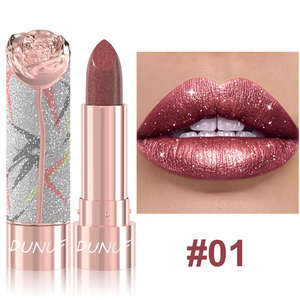 Rouge à lèvres 3D Rose Shimmer, lèvres veloutées et scintillantes, longue tenue, hautement pigmenté, maquillage des lèvres étincelant pour les fêtes et l'usage quotidien - Product Image 1