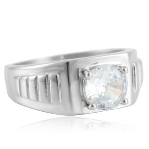 yunnique <b>Titanium</b> Steel <b>Ring</b> With Blue Gemstone Prong Setting Women's Fashion Jewelry Gift Geometric Design - Product Image 3