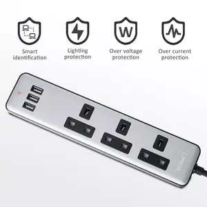 Factory Supply BS Power Socket 3 Gang and 3 USB Charging UK Plug Outdoor Extension Lead
