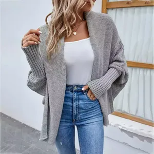 Camisola das mulheres Outono Inverno Nova Cor Sólida Cachecol Gola Batwing Luva Frouxo Fit Tráfico de Malha Casaco Cardigan Camisola Das Mulheres