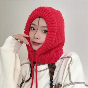 Новинка, модная Балаклава в Корейском стиле, шерстяной вязаный пуловер с крючками, шарф и шляпа с защитой от ветра и холода
