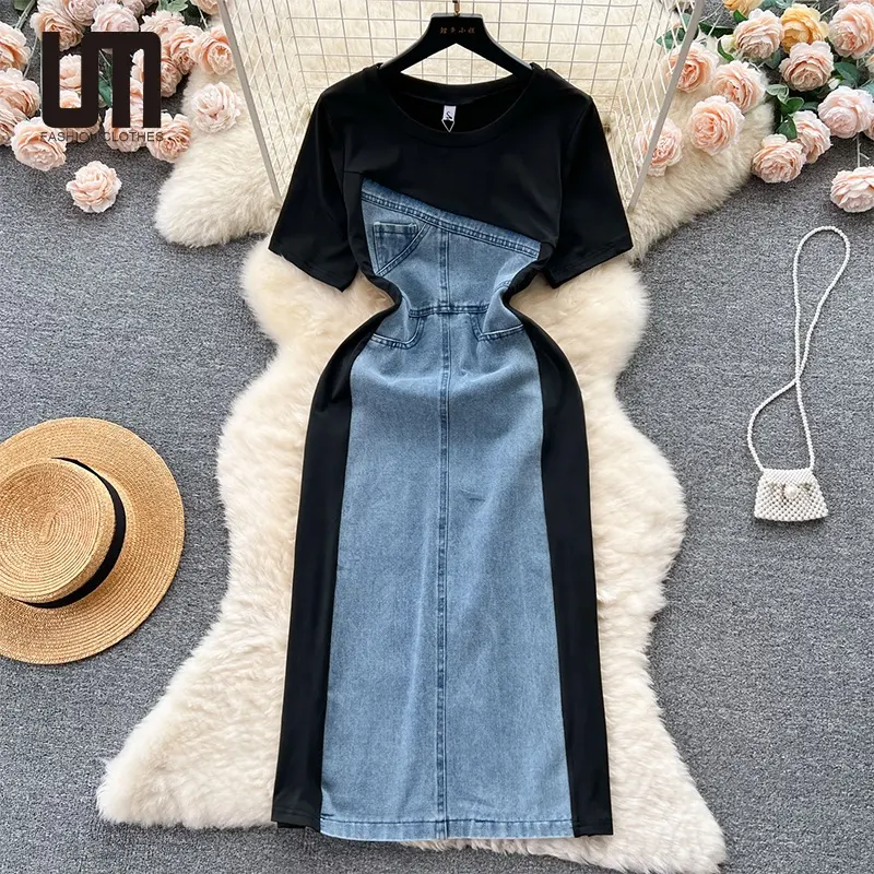 लीयू मिंग ग्रीष्मकालीन ट्रेंडिंग उत्पाद 2024 नई आवक महिलाओं के कपड़े फ्रेंच रेट्रो छोटी छोटी सी लंबी डेनिम पोशाक
