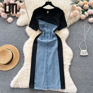 Liu Ming Summer Trending Products 2024 Nuevas llegadas Ropa de mujer Francés Retro Manga corta Chic Casual Vestido largo de mezclilla