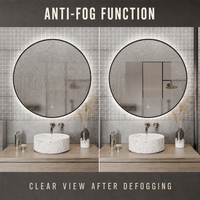 Miroir de salle de bain LED rond mural, cadre en métal noir fin, rétroéclairé, interrupteur tactile, miroir intelligent pour appartement, hôtel, commandes