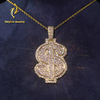 Colgante Personalizado con Símbolo de Dólar, Totalmente Cubierto de Diamantes de Laboratorio, Oro de 14K, Estilo Hip Hop, Amuleto con Símbolo de Dinero, Joyería Urbana Unisex