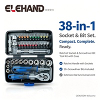ELEHAND 38 pièces – Kit d'outils compact avec douilles, clé à cliquet Cr-V, embouts de tournevis et douilles à chocs 6 points – Mallette moulée par soufflage – Outils à main