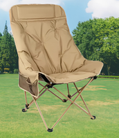 Fauteuil lune à dossier haut et rembourrage épais, 3 positions inclinables réglables, pliable et portable, pour le camping en plein air