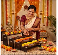 Support en bois personnalisé pour la décoration de Ganesh Puja, Kolam Pooja, Chowki, ensemble de tabourets de prière à 4 niveaux, rehausseur de table Diwali Kolam