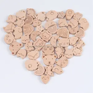 Animal Shape Beech Wood Beads Natural Wooden Cartoon Beads DIY Pacifier Chain Accessory Wood Loose Beads