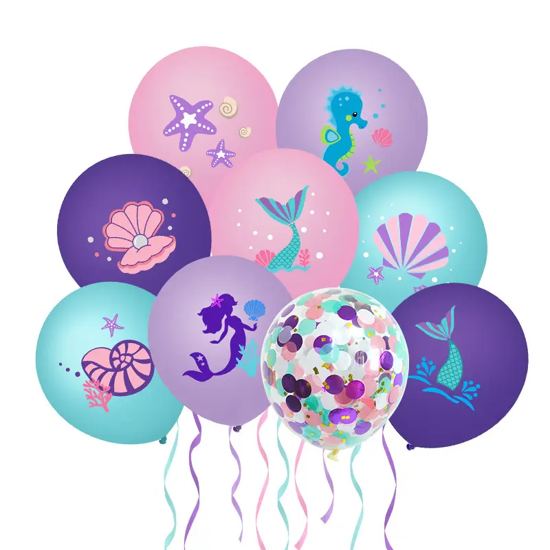 Mermaid Latex Balloons Confetti Air Helium Globos Disposable Tableware for 1st Kids Girl Mermaid Theme Birthday Party Decoration
