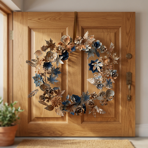 Guirnalda Redonda Decorativa de Metal Hecha a Mano, Flores Vintage, Adorno Navideño para Colgar en la Pared, Paquete Individual - Product Image 6