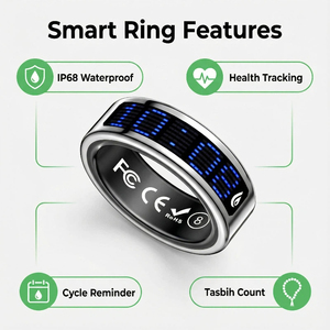 Anneau intelligent en acier inoxydable étanche IP68, contrôle par application, suivi de la santé et de la forme physique avec <span class=keywords><strong>cycle</strong></span> <span class=keywords><strong>menstruel</strong></span>, tasbih, bijoux de mode, Chine - Product Image 2