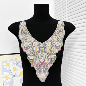 Applique de luxe brodée de sequins violets pour encolure, patch de col en dentelle résille pour robe de mariée, abaya et vêtements musulmans - Product Image 1