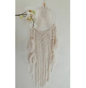 Alta calidad Vietnam bohemio estrella Luna búho tejido hecho a mano macramé colgadores de pared atrapasueños cuerda de algodón hecha a mano macramé