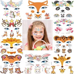 Động vật tạm thời mặt Tattoo Sticker Set cho trẻ em Đảng mặt hình xăm không thấm nước sinh nhật và nguồn cung cấp bên - Product Image 6