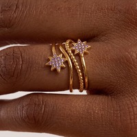Bague en Acier Inoxydable Polaris Star CZ, Ajustable, pour Usage Quotidien, Ornements Polyvalents, Assortie aux Bagues en Acier Titane