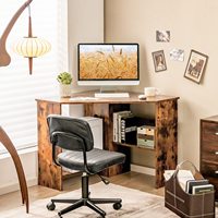 Bureau d'angle en bois 90 degrés Triangle bureau d'ordinateur étagères de rangement réglables support CPU petits espaces-chambre maquillage vanité bureau