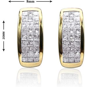 Ornaatis Princess Cut Diamond <b>Huggie</b> Hoop Earrings 2.09 Cttw 14K Yellow Gold Invisible Setting Women's Everyday Wear - Product Image 6