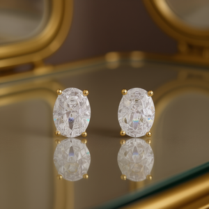 Golden 18K Solid Gold Oval Cut Diamond <b>Stud</b> <b>Earrings</b> For Women Wedding Classic Claw Setting <b>Fine</b> Jewelry - Product Image 2