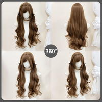 Peluca sintética de fibra de alta temperatura de 30 pulgadas, color marrón ceniza, con ondas profundas, flequillo de aire, línea de cabello natural, sin pegamento, con gorro de malla de rosas, resistente al calor.