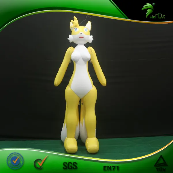 Hot Sale Inflatable Custom Crown Girl Cartoon Yellow Fox Girl Toy Animal Hongyi Sph