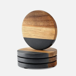 Sous-verres ronds de luxe en <span class=keywords><strong>ardoise</strong></span> et bois d'acacia, résistants à la chaleur, pour décoration de table - Product Image 3