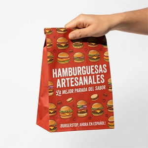 Bolsa de Papel Kraft con Logotipo Personalizado, Bolsa SOS sin Asas para Comida Rápida, Hamburguesas, Papas Fritas, Bolsa de Embalaje para Llevar - Product Image 4