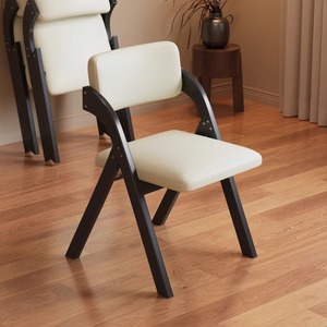 Sedia <span class=keywords><strong>da</strong></span> <span class=keywords><strong>Pranzo</strong></span> in Legno Massello con Telaio Scuro Pieghevole e Morbido Cuscino Beige in Stile Vintage Arredo per Casa e Ufficio per Soggiorno e Hotel - Product Image 3