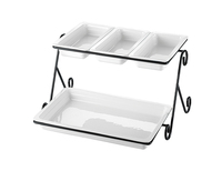 Présentoir de Buffet Commercial Rectangulaire Moderne en Céramique Multi-Niveaux avec Couvercle pour Fruits, Collations, Gâteaux et Plats Froids – Grande Capacité et Luxe