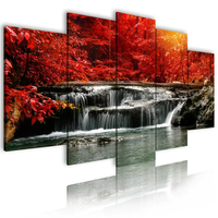 Peintures murales modernes personnalisées en gros pour la décoration intérieure, ensemble de 5 tableaux décoratifs en toile, impression de paysage abstrait avec cascade