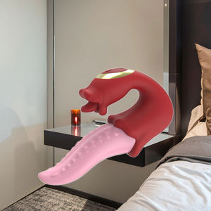 USB Oplaadbare Roze Rode Tong <span class=keywords><strong>Dildo</strong></span> Vrouwelijke Plaagdildo Realistische Grote Mond Seks Speelgoed - Product Image 3