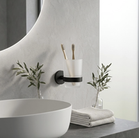 Support mural moderne noir mat pour verre simple, idéal pour salle de bain, cuisine, toilettes, hôtels – Design rond de luxe