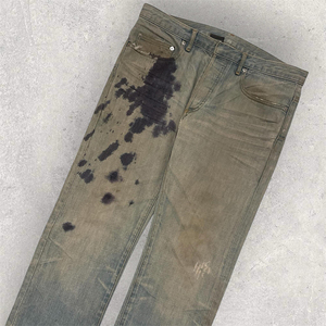 <span class=keywords><strong>Jean</strong></span> slim évasé 2026 12oz Mud Mineral Wash Black Ink Splatter Natural Whisker pour homme, style grunge streetwear - Product Image 2