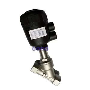 Pneumatic actuated threaded ends angle seat valve G2" inch normal open close double acting steam plastic head SS304 body
