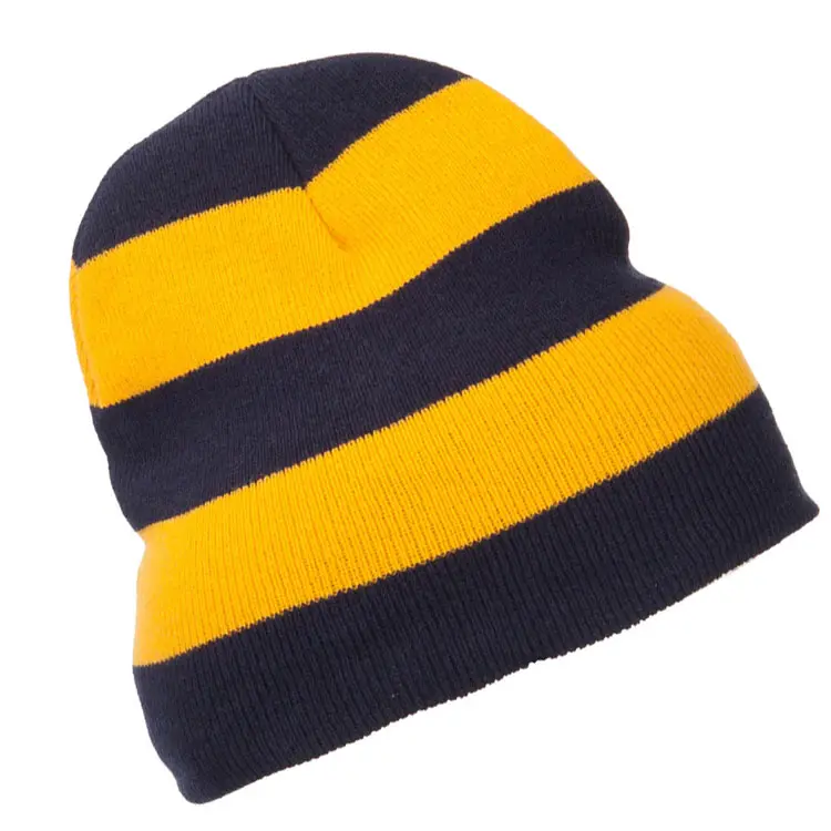Venta al por mayor de invierno personalizado raya Beanie Hat gorras baratos al por mayor deportes Beanie Hat Jacquard bordado gorros de punto