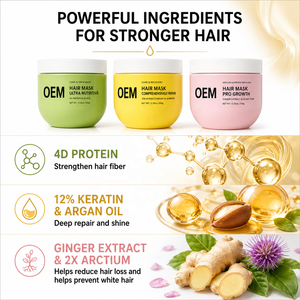 Masque capillaire 3-en-1 personnalisé OEM en marque blanche, ultra-nutritif avec protéines 4D, extrait de gingembre 2X soyeux, huile d'argan et kératine - Product Image 2