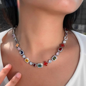 Collier de luxe 2025 en pierres précieuses mélangées, design croix tennis, zircon exquis, chaînes ajustables tendance pour femme, meilleure qualité - Product Image 3