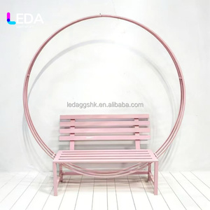 LEDA Factory Direct Outdoor Wedding Decoration Photography Props <b>Pink</b> Metal Bench with Round Stand Flower Arch for Events Decor - Product Image 2