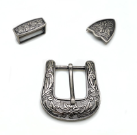 Langming Boucle à ardillon trois pièces rétro en alliage, finition argent antique, avec logo personnalisé, plaquée et imprimée par transfert thermique, motif fleur de Tang Grass