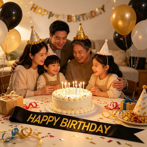 Fascia Nera per Compleanno con Lettere Dorate, Elegante Decorazione per Feste, Confezione da 12 Pezzi - Product Image 3