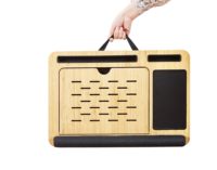 JQ Angle Réglable Bambou Support Pour Ordinateur Portable Table Canapé-Lit Bureau Portable Tour Oreiller De Bureau avec Coussin Doux Poignet Pad