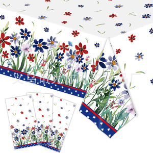 Poppy Themed Party Tableware Set Rectangle Digital Printing Blue <b>Red</b> Green Birthday Decor Environment Friendly Plastic <b>Paper</b> - Product Image 1