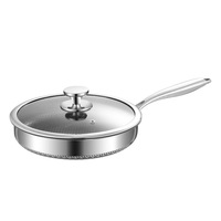 Poêle à frire universelle en acier inoxydable 304 à trois couches antiadhésive avec motif nid d'abeille, compatible gaz et induction, couvercle en verre, 2,0-3,0 L