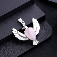 Hot Fashion Rose Quartz 38*38MM paix colombe pendentif multicolore pierres précieuses cristal Agate pierre personnalisé pendentif vacances cadeau