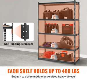 電子商取引用5層スチール製収納棚、ヘビーデューティー、耐腐食性、ボルトレスリベットラック、亜鉛メッキ粉体塗装 - Product Image 2