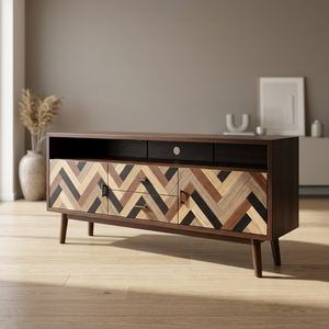 Meuble de télévision en bois avec Motif de finition en ébène, mobilier scandinave moderne 5 pièces - Product Image 3
